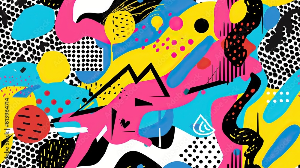 pop art bright color with free shape dot and line design seamless pattern, Generative Ai
pop art bright color with free shape dot and line design seamless pattern, Generative Ai