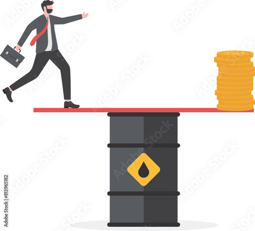 Oil price balance. commodity volatility. high oil price crisis. vector illustration

