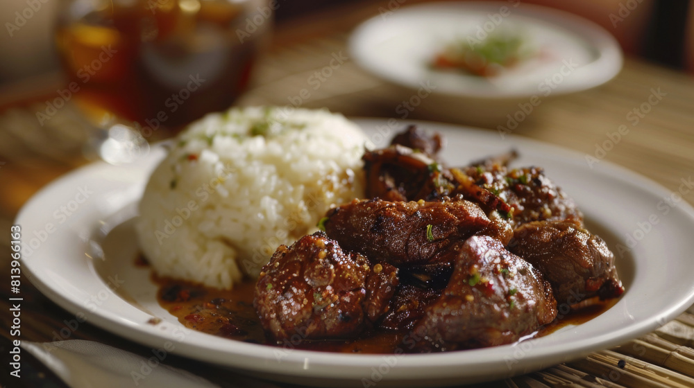 Aromatic kenyan beef stew served with white rice on a plate, showcasing the vibrant cuisine of east africa Aromatic kenyan beef stew served with white rice on a plate, showcasing the vibrant cuisine of east africa