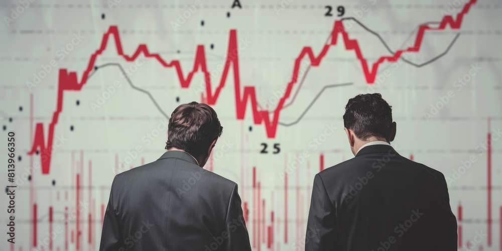 Two businessmen looking at a stock market graph. Two businessmen looking at a stock market graph.
