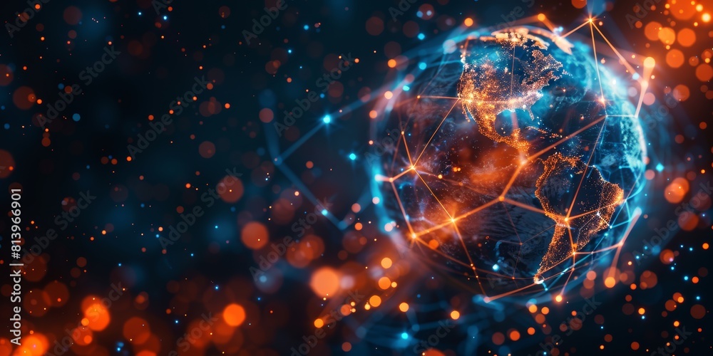 A digital globe with global network connections, symbolizing the world's interconnectedness and connectivity through technology A digital globe with global network connections, symbolizing the world's interconnectedness and connectivity through technology