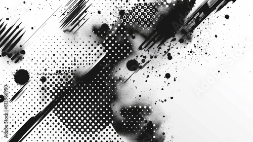 A noise grain background with black dots in a gradient modern effect. A stipple grunge spray texture overlay. A monochrome diffuse print with random scatter spots. photo