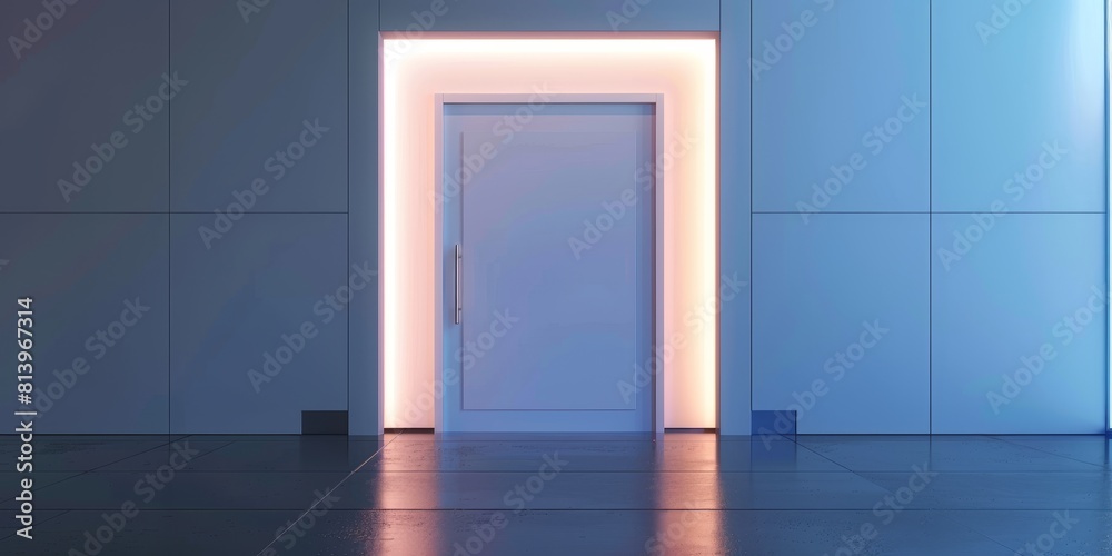 Fototapeta premium The image is a 3D rendering of a futuristic door