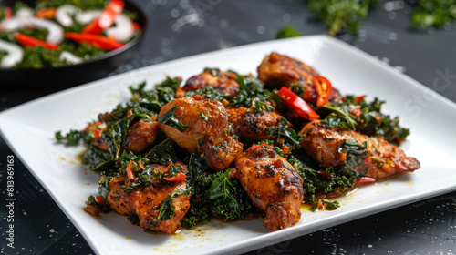 Authentic african cuisine: delicious kenyan chicken on a bed of nutritious sukuma wiki greens photo