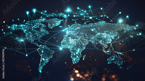 Fototapeta Naklejka Na Ścianę i Meble -  Global business network with world map and connecting flight paths