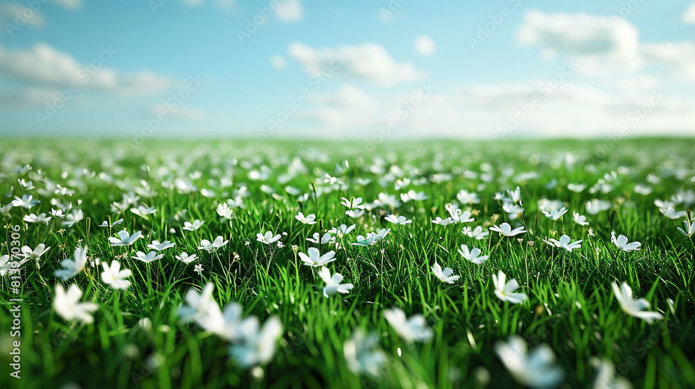flourishing green meadow dotted with white blooms flourishing green meadow dotted with white blooms