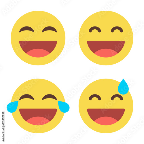 Laugh emoji icon set in flat style. Laughing, LOL emoticon concept