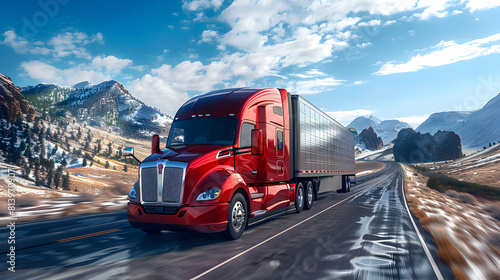 Photo realistic concept of long haul trucking: A long haul trucker embraces solitude on open roads with vast landscapes unfolding ahead in captivating imagery