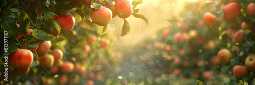 Misty Morning at the Orchard: An orchard s whispers unveil the slow ripening of fruits at dawn   Photorealistic Photo Stock Concept photo