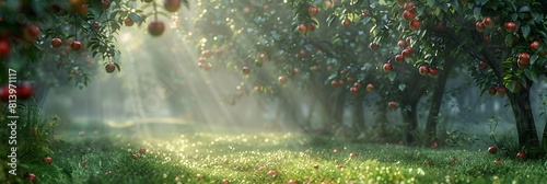 Misty Morning at the Orchard: An orchard whispers secrets in the mist, revealing the slow ripening of fruits at dawn photo