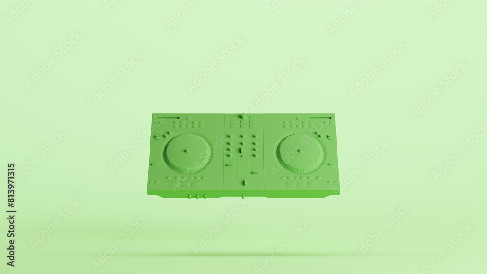 Green dj decks clubbing audio musical instrument electronic music soft tones mint background 3d illustration render digital rendering Green dj decks clubbing audio musical instrument electronic music soft tones mint background 3d illustration render digital rendering
