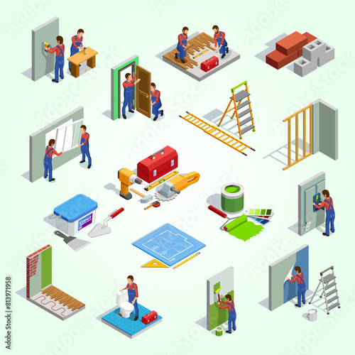 Home repair isometric icons set