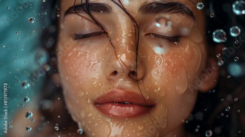 Close-Up Portrait of a  Woman with Water Droplets