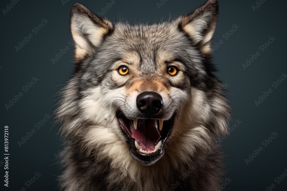 Happy surprised wolf with open mouth. Happy surprised wolf with open mouth.