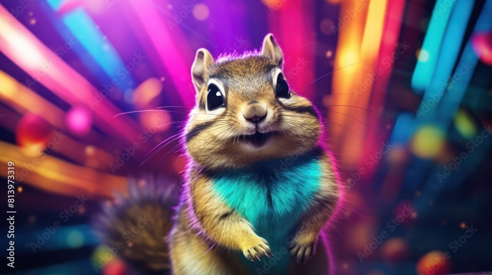 Chipmunk with colorful neon retrowave background. Chipmunk with colorful neon retrowave background.