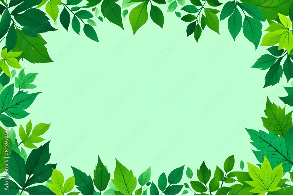 A backdrop of fresh natural foliage forms the frame. The center is empty, suitable for placing text A backdrop of fresh natural foliage forms the frame. The center is empty, suitable for placing text