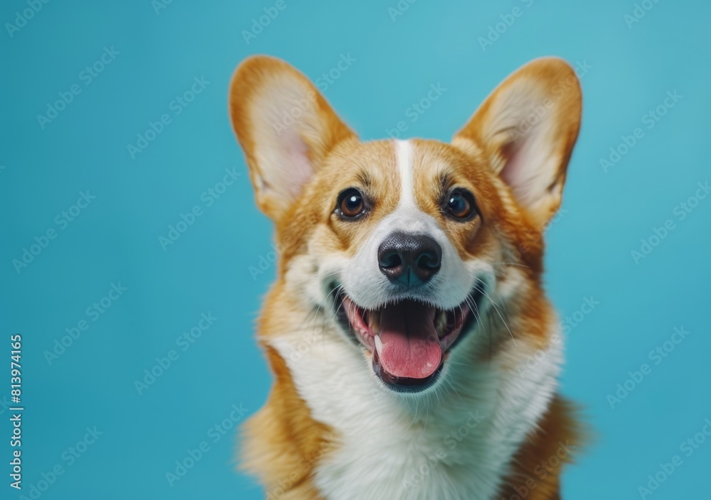 Cute dog sits in the background, space for text Cute dog sits in the background, space for text