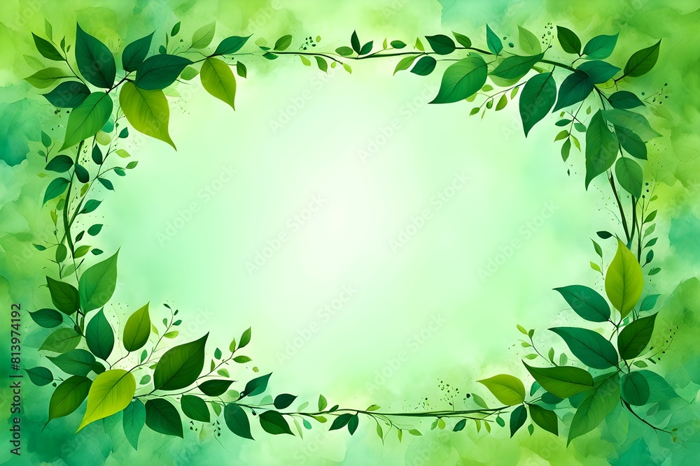 A backdrop of fresh natural foliage forms the frame. The center is empty, suitable for placing text A backdrop of fresh natural foliage forms the frame. The center is empty, suitable for placing text