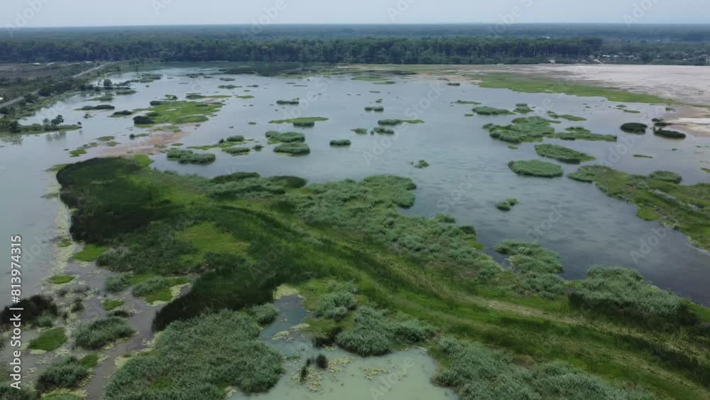 aerial view of swallow wetland in a river barrage by a drone video in India aerial view of swallow wetland in a river barrage by a drone video in India