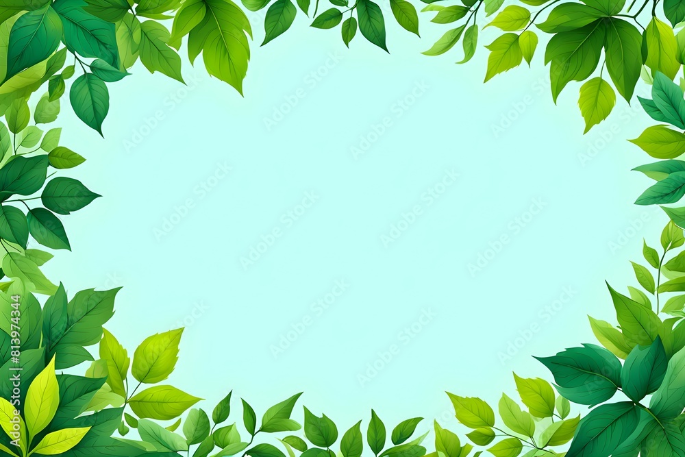A backdrop of fresh natural foliage forms the frame. The center is empty, suitable for placing text A backdrop of fresh natural foliage forms the frame. The center is empty, suitable for placing text