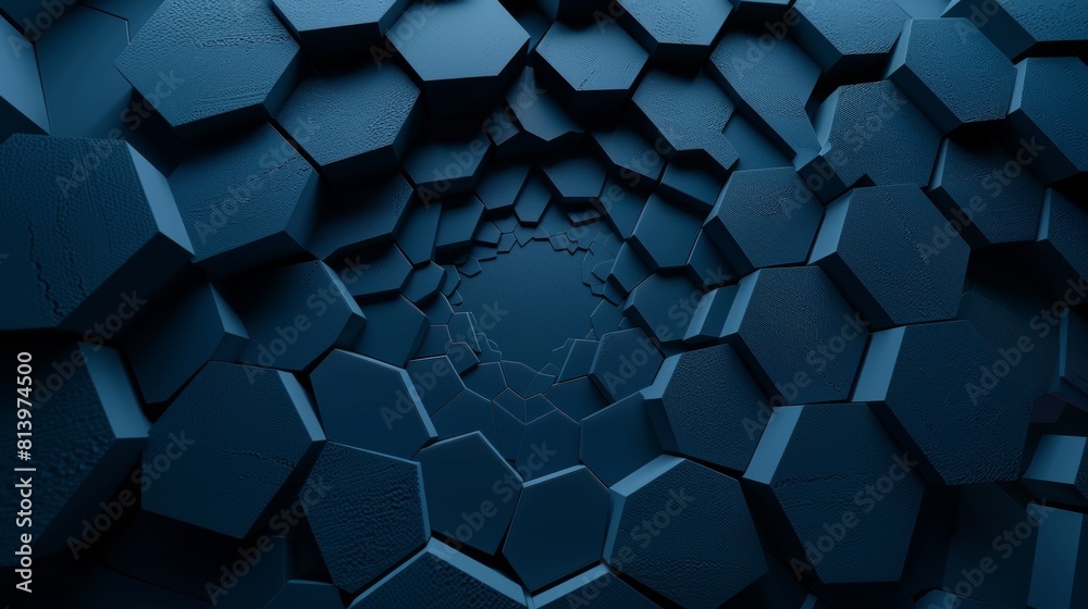 Hexagonal dark blue navy background texture placeholder, radial center space