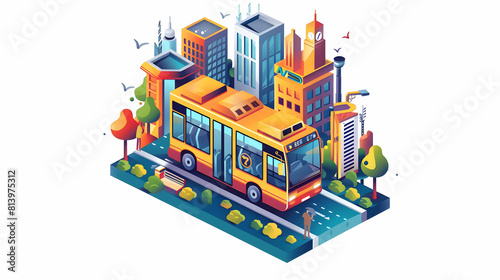City Tour Bus Driver: Tour guide Extraordinaire Enhancing Urban Exploration with Insightful Commentary Flat Design Icon Illustration