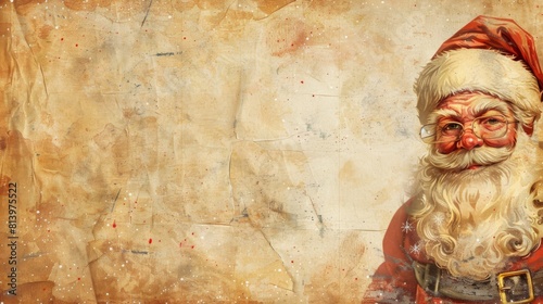 Santa Claus portrait on a textured, worn background with space for text
