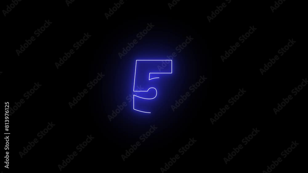 animation with neon numbers , countdown from one to ten