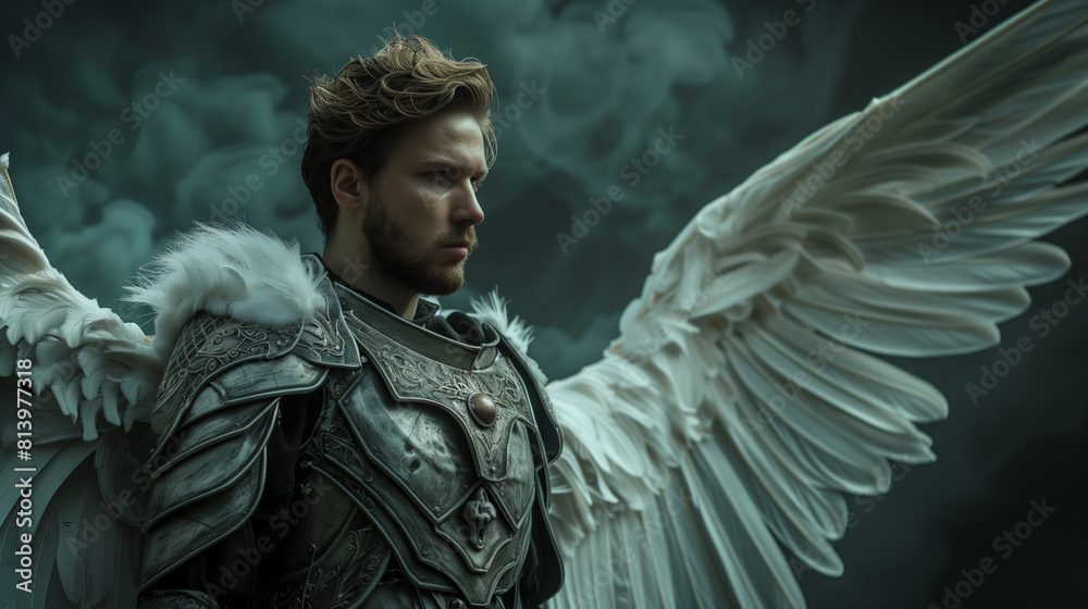 Obraz premium Portrait of a Divine Warrior Angel with Dramatic Lighting