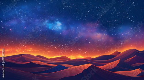 Galactic Core Over Desert Dunes A Stunning Flat Design Concept