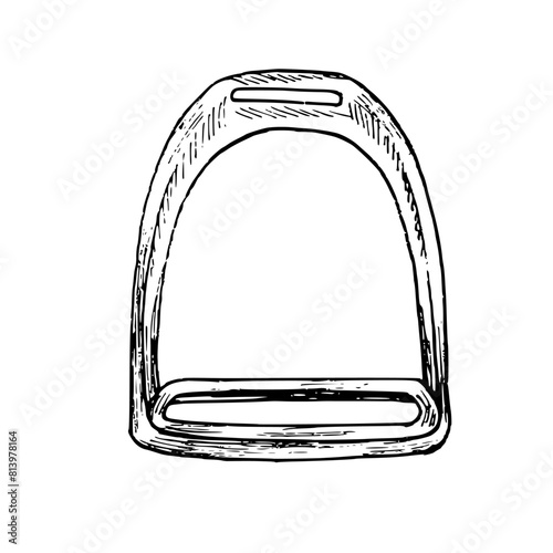 Graphic vector illustration of a stirrup for a horse riding saddle. Hand painting. Horse equipment