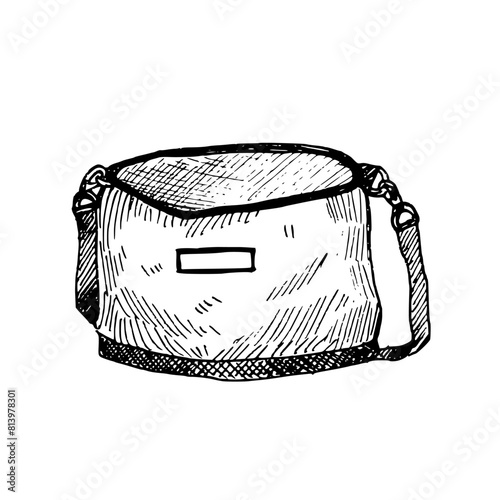 Graphic vector illustration of a bag for equestrian equipment. Hand painting. Horse equipment