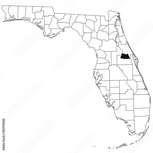 Map of Seminole County in Florida state on white background. single County map highlighted by black colour on Florida map. UNITED STATES, US