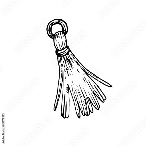 Graphic vector illustration of a tassel with fringed decoration, isolated. For decoration, patterns