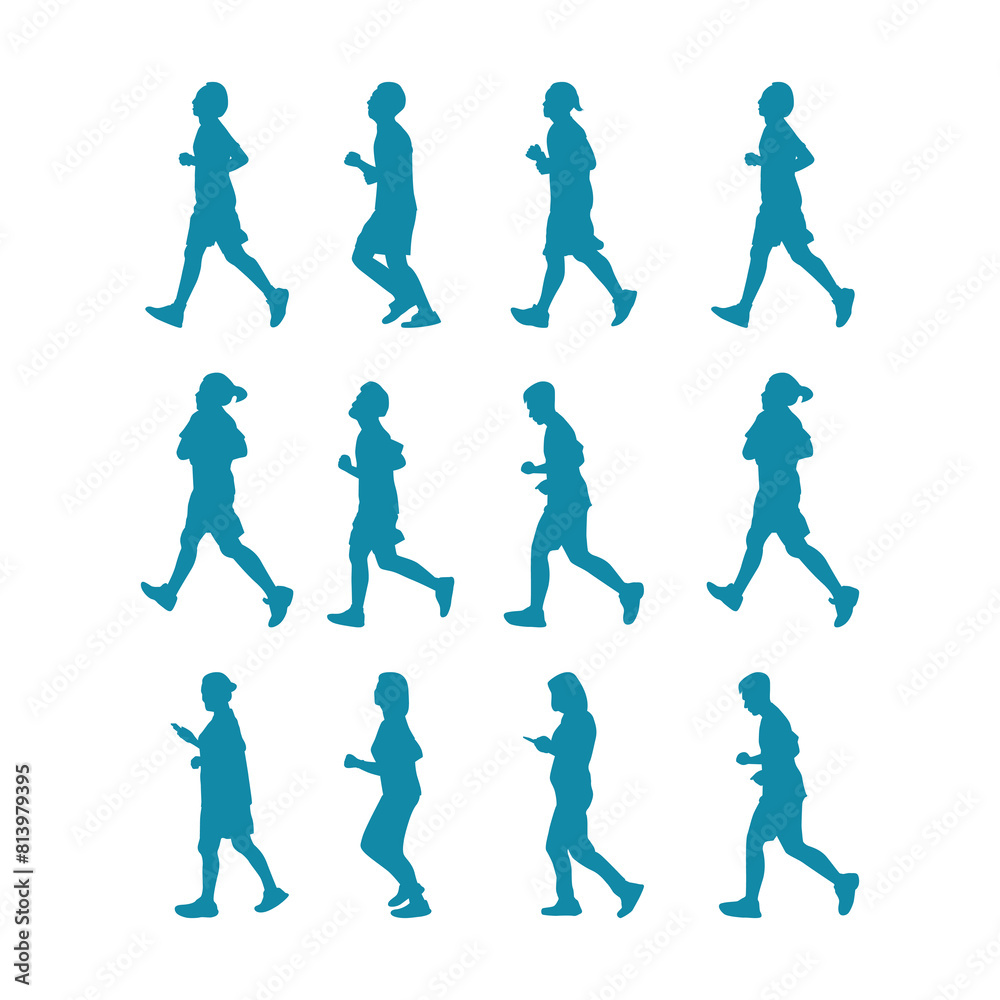 a set of people walking in different colors.
a set of people walking in different colors.