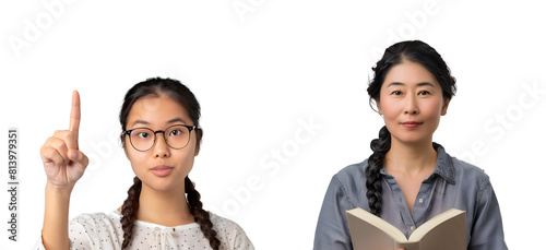 Assembly of Asian Teachers with Glasses: Japanese and Korean Women Guiding for Teachers’ Day, Isolated on Transparent Background, PNG photo