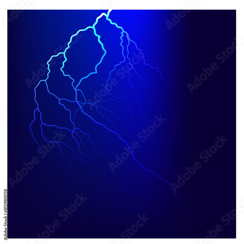 Vector image of the flash of lightning on the dark sky background at night.