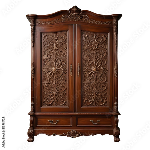 Antique wooden cabinet, Wooden Armoire, Bengali Almari isolated on transparent background