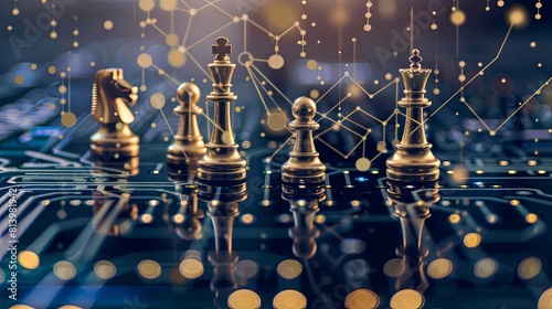 Big Data as 3D Chess Game - Metadata Data Visualization Concept - Black Blue Gold