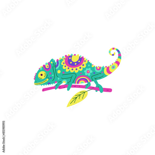 Mexican chameleon with colorful alebrije design. Vector illustration.