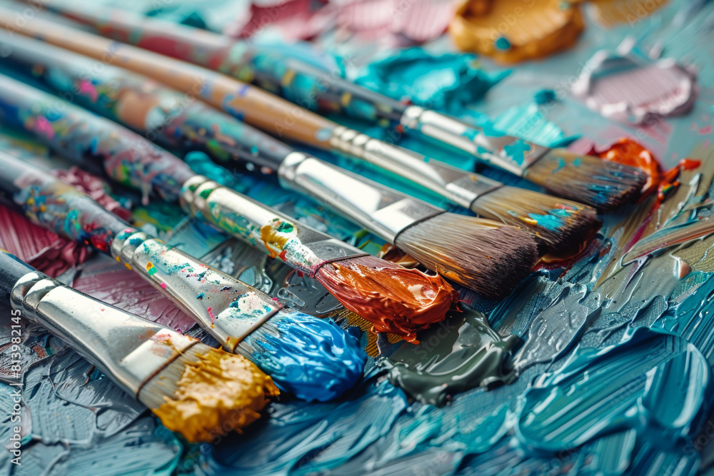 Fototapeta premium A bright canvas filled with colorful brushstrokes represents artistic creativity and design