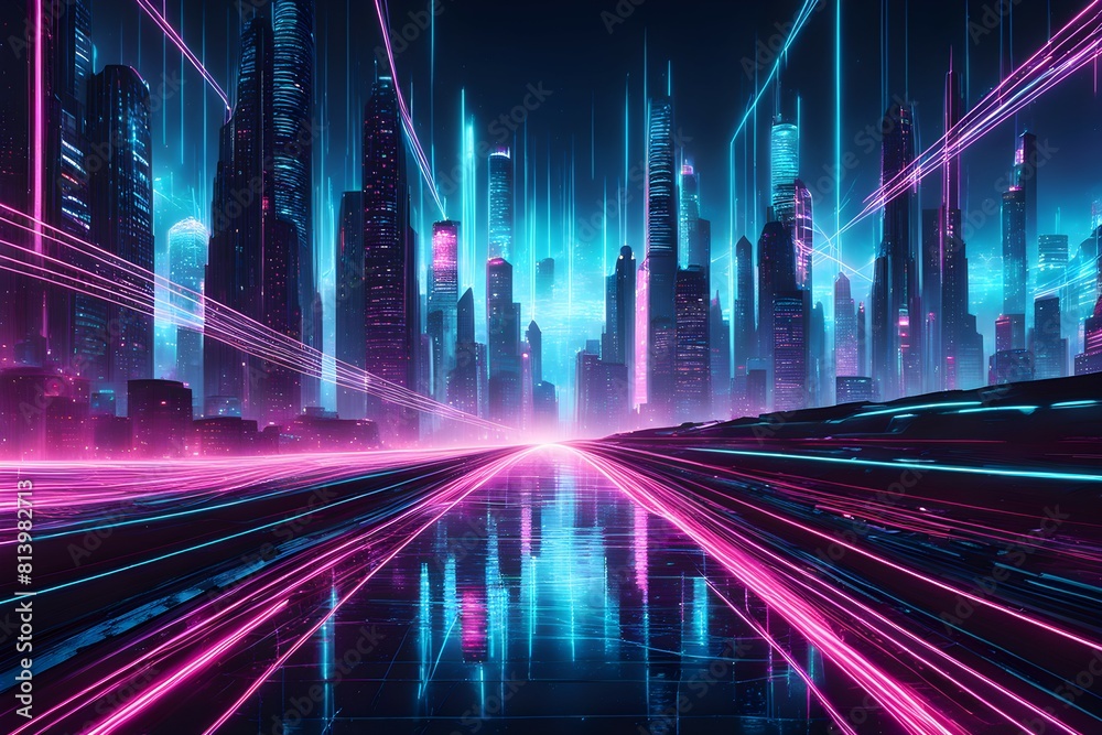 Fototapeta premium Technology digital abstract background. Colorful, Futuristic impression, with glowing and light effects