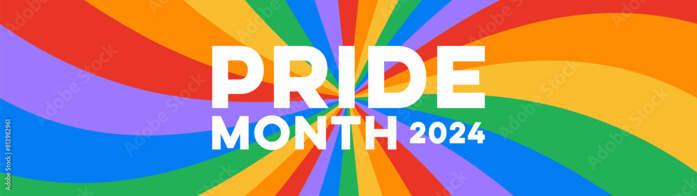 Pride Month Banner Vector. Pride Background with LGBTQ Pride Flag Colours. Rainbow Stripes Background LGBT Gay Pride Wallpaper with Pride Month Text. 
