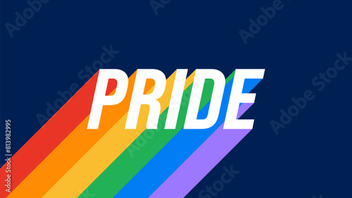 Pride Typography Banner. Bold Pride Text with LGBT Rainbow Flag Colors on Dark Background. LGBTQ Pride Month Text Banner with Pride Flag Text Design. Vector Illustration.