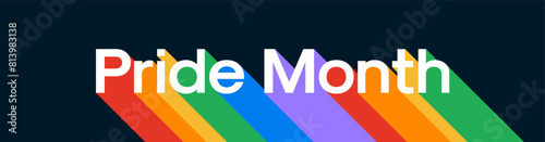 LGBTQ Pride Banner. LGBTQ+ Typography with Rainbow Flag Stripe Pattern Isolated on Dark Background.	
