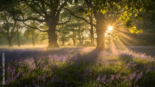 Sunlit Forest of Bluebells ...