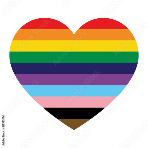 Pride Heart Vector. Love Heart Shape with LGBTQ+ Pride Flag Colours. 