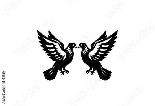 Vector illustration of pigeons silhouette on white background