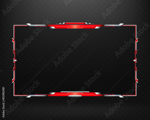 Red and Silver Colored Border Stream Overlay Webcam Screen Panel Frame for Gamers and Video Streamers