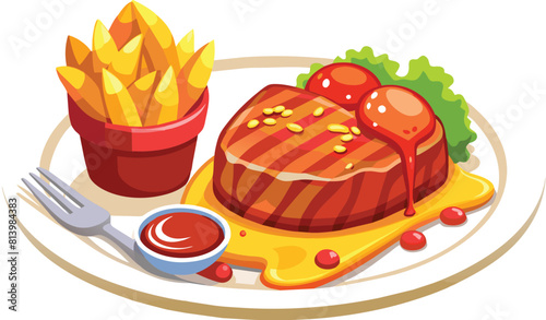 beef steak vector flat illustration